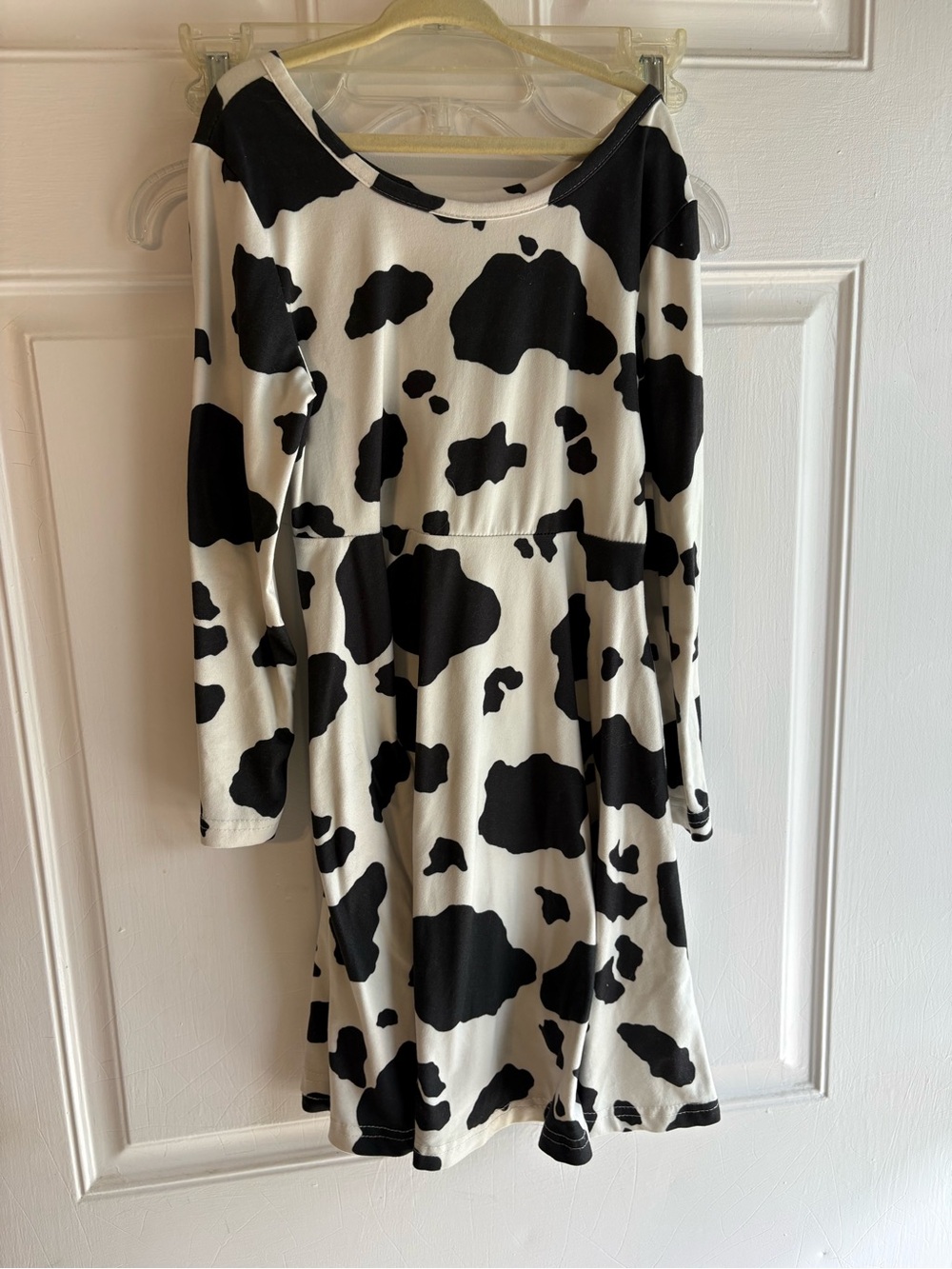 Kids Cow Print Long Sleeve Dress - Black & White